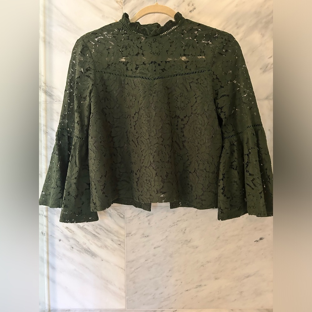 Emerald green lace top with high neck